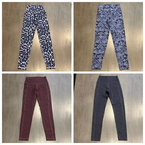 Aerie 4 Leggings (XS) set - Blue Leopard, Blue pattern, Burgundy, and Charcoal